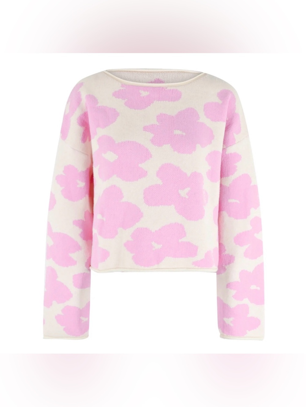 Women’s Pink Floral Scoop Neck Knit Sweater